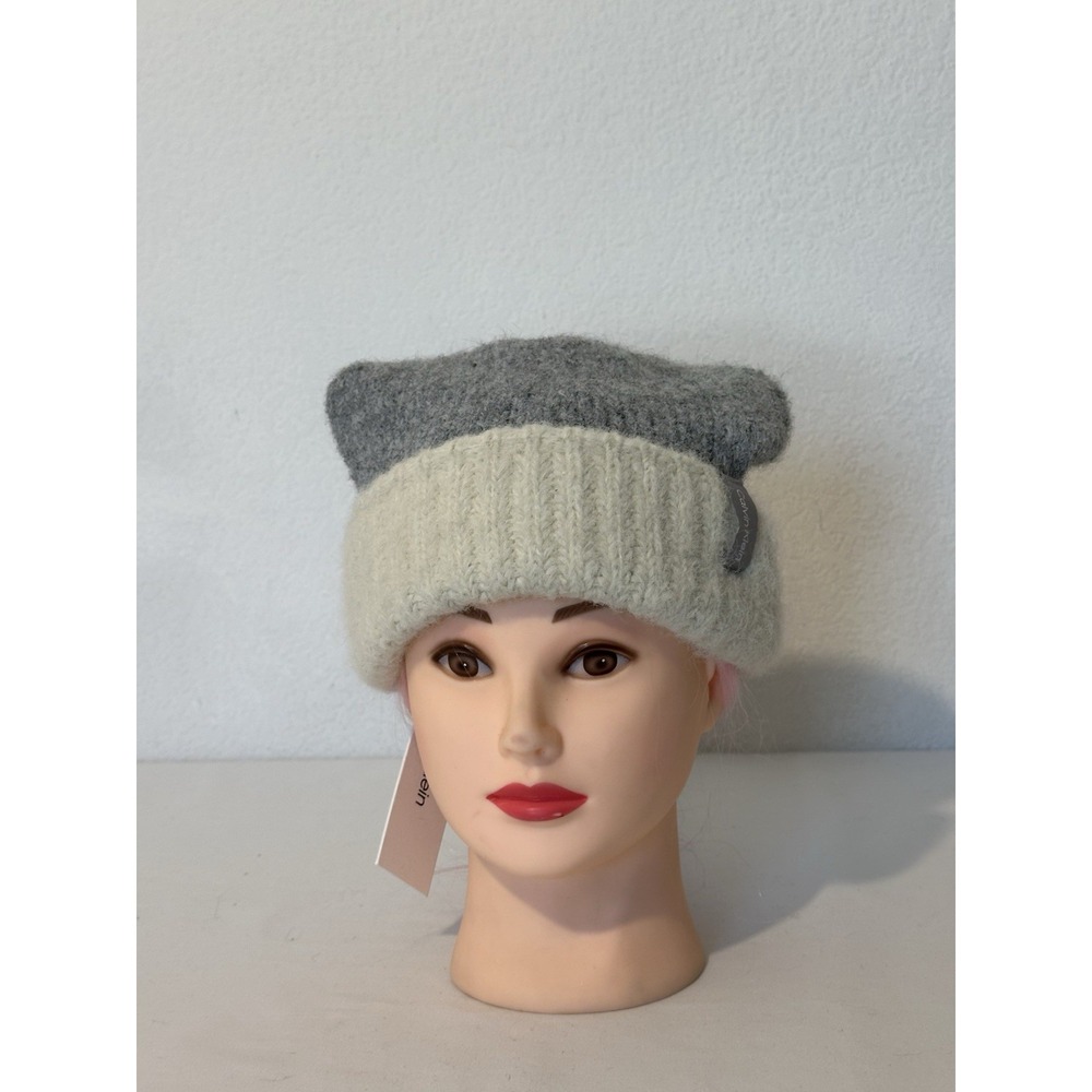 NWT Calvin Klein Womens‎  Knit Beanie Wool Blend Gray And Ivory